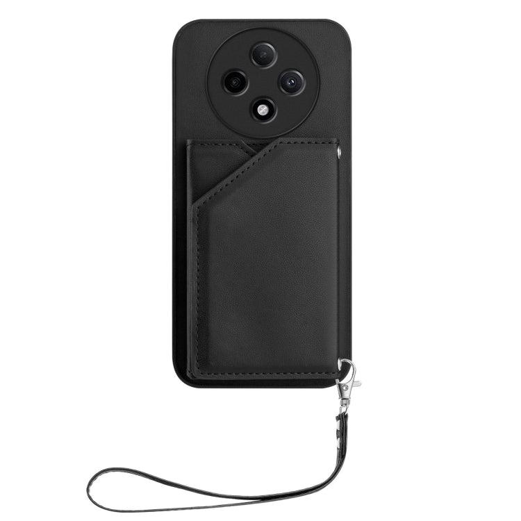 For OPPO A3 Pro Skin Feel Four Card Slots Phone Case with Wrist Strap