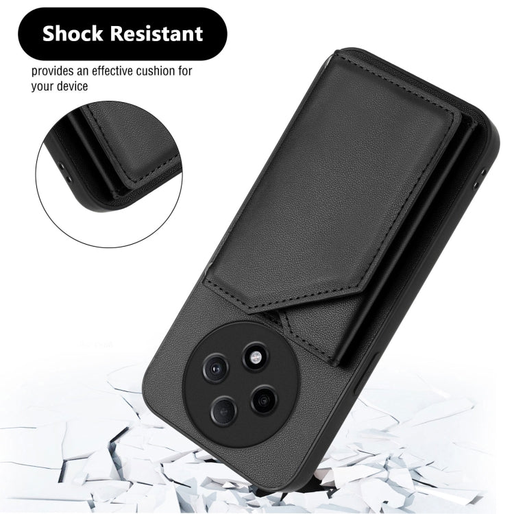 For OPPO A3 Pro Skin Feel Four Card Slots Phone Case with Wrist Strap