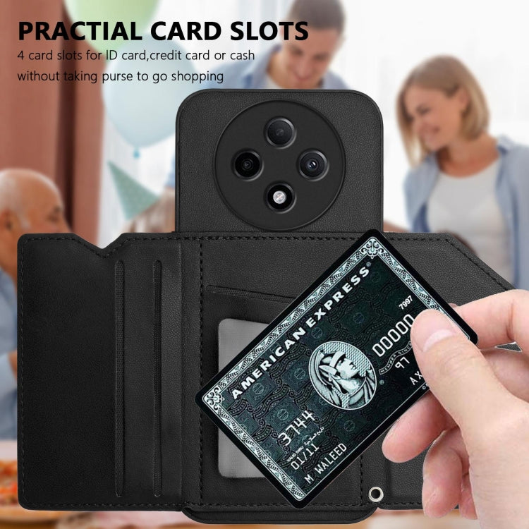 For OPPO A3 Pro Skin Feel Four Card Slots Phone Case with Wrist Strap