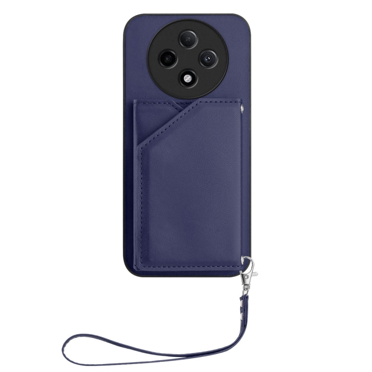 For OPPO A3 Pro Skin Feel Four Card Slots Phone Case with Wrist Strap