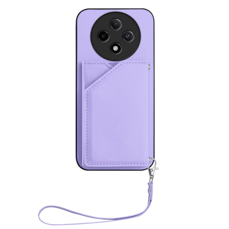 For OPPO A3 Pro Skin Feel Four Card Slots Phone Case with Wrist Strap