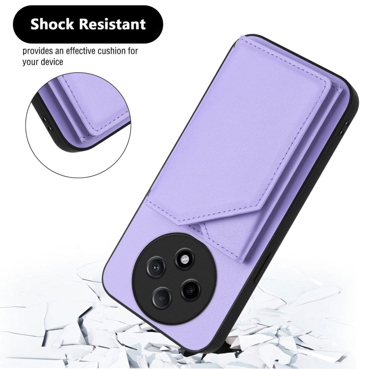 For OPPO A3 Pro Skin Feel Four Card Slots Phone Case with Wrist Strap