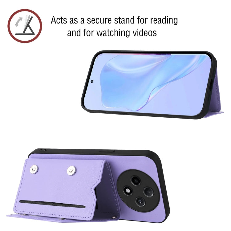 For OPPO A3 Pro Skin Feel Four Card Slots Phone Case with Wrist Strap