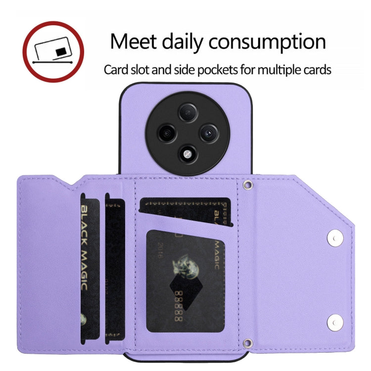 For OPPO A3 Pro Skin Feel Four Card Slots Phone Case with Wrist Strap