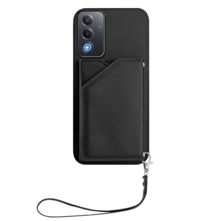 For OPPO A3 Pro Global Skin Feel Four Card Slots Phone Case with Wrist Strap