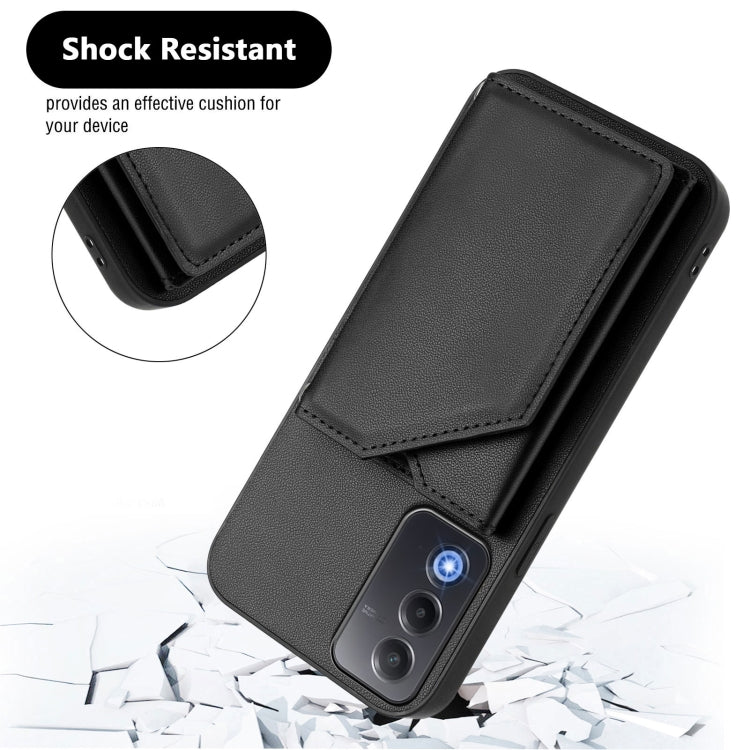 For OPPO A3 Pro Global Skin Feel Four Card Slots Phone Case with Wrist Strap