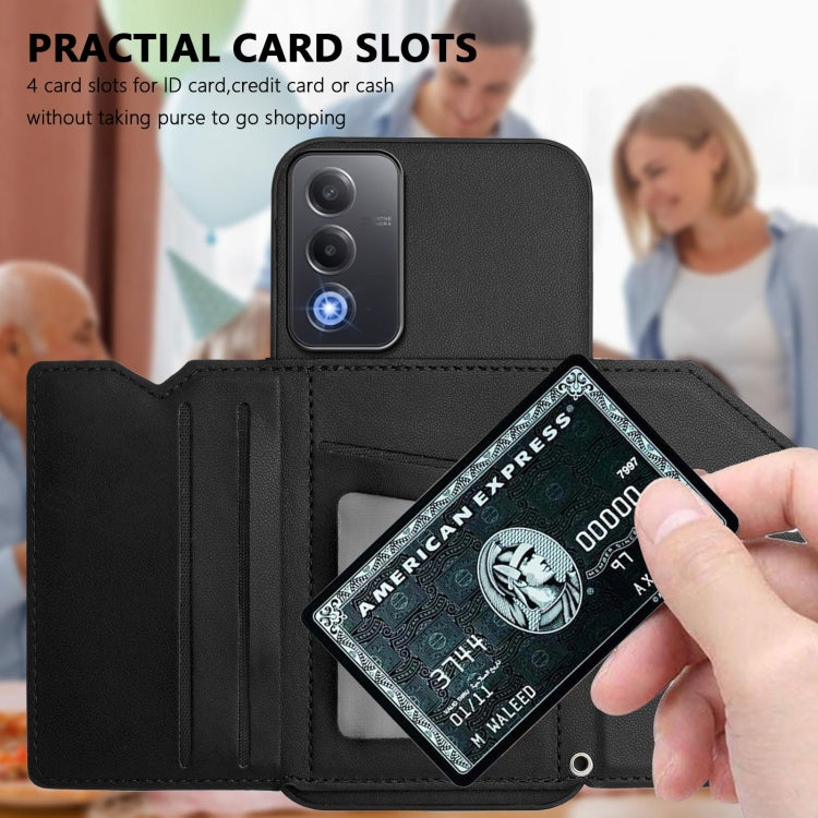For OPPO A3 Pro Global Skin Feel Four Card Slots Phone Case with Wrist Strap