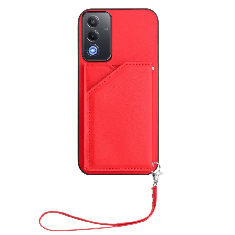 For OPPO A3 Pro Global Skin Feel Four Card Slots Phone Case with Wrist Strap
