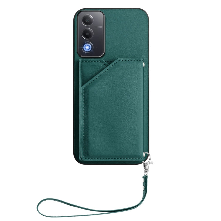 For OPPO A3 Pro Global Skin Feel Four Card Slots Phone Case with Wrist Strap