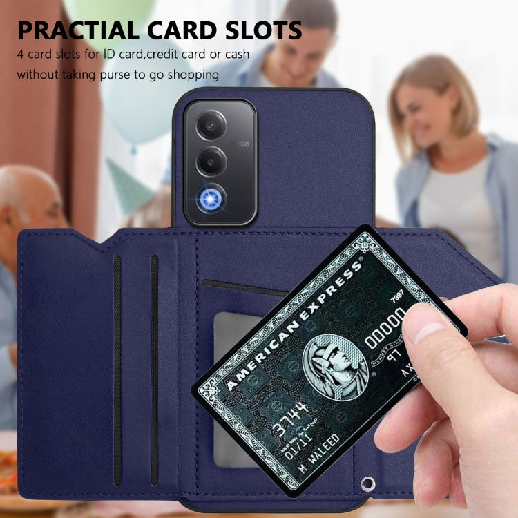 For OPPO A3 Pro Global Skin Feel Four Card Slots Phone Case with Wrist Strap