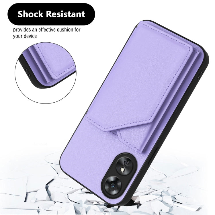 For OPPO A17 Skin Feel Four Card Slots Phone Case with Wrist Strap