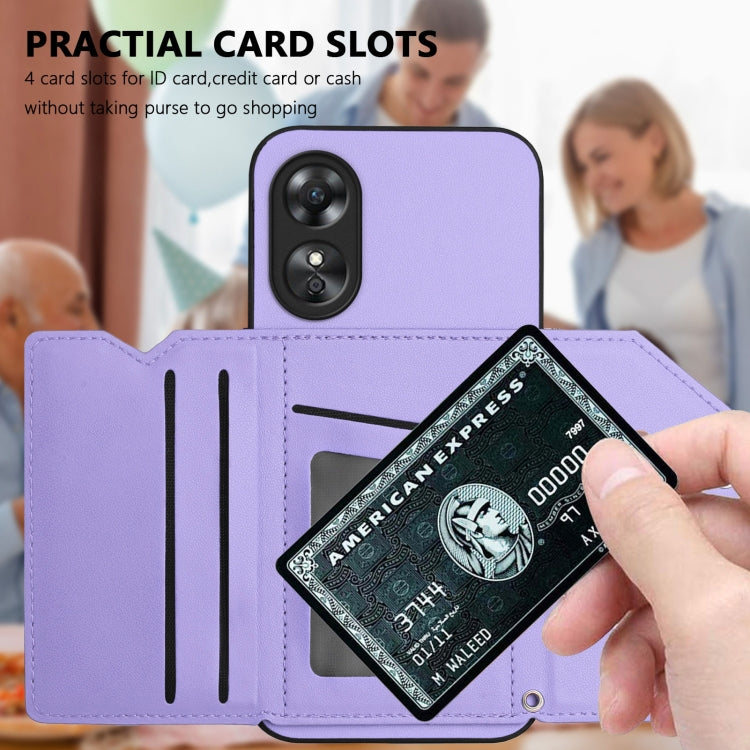 For OPPO A17 Skin Feel Four Card Slots Phone Case with Wrist Strap