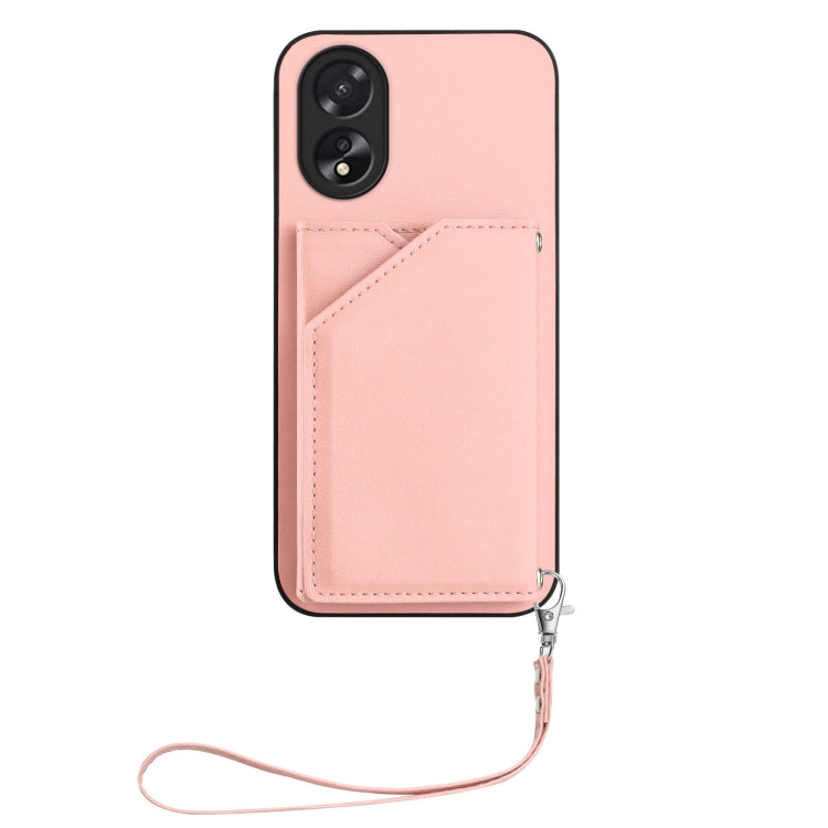 For OPPO A38 4G / A18 4G Global Skin Feel Four Card Slots Phone Case with Wrist Strap