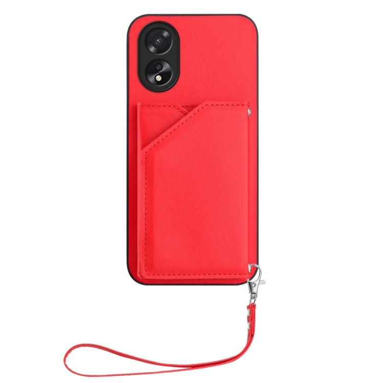 For OPPO A38 4G / A18 4G Global Skin Feel Four Card Slots Phone Case with Wrist Strap