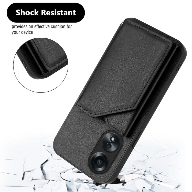 For OPPO A58 / A58X / A1X / A2X Skin Feel Four Card Slots Phone Case with Wrist Strap