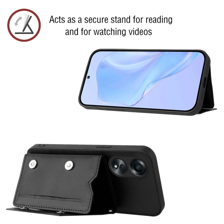 For OPPO A58 / A58X / A1X / A2X Skin Feel Four Card Slots Phone Case with Wrist Strap