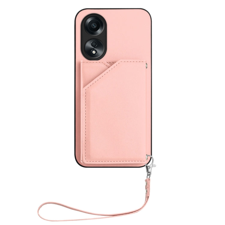 For OPPO A58 4G Global Skin Feel Four Card Slots Phone Case with Wrist Strap