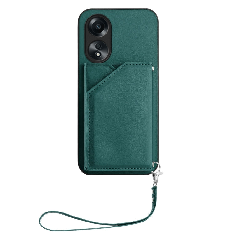 For OPPO A58 4G Global Skin Feel Four Card Slots Phone Case with Wrist Strap