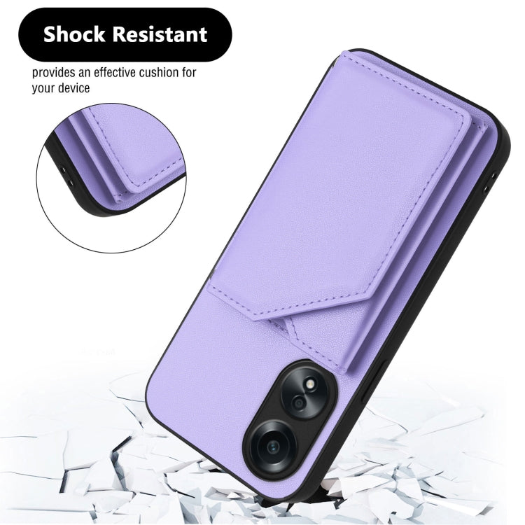 For OPPO A58 4G Global Skin Feel Four Card Slots Phone Case with Wrist Strap