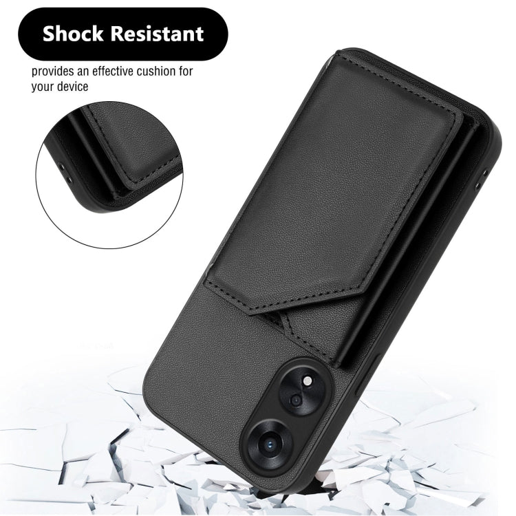 For OPPO A78 4G Global Skin Feel Four Card Slots Phone Case with Wrist Strap