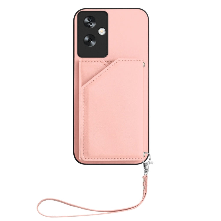 For OPPO A79 5G Global Skin Feel Four Card Slots Phone Case with Wrist Strap