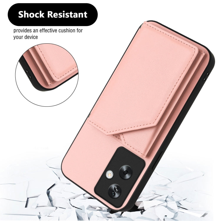 For OPPO A79 5G Global Skin Feel Four Card Slots Phone Case with Wrist Strap