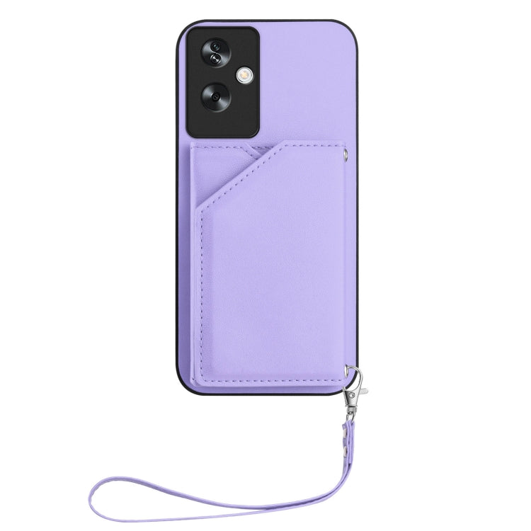 For OPPO A79 5G Global Skin Feel Four Card Slots Phone Case with Wrist Strap