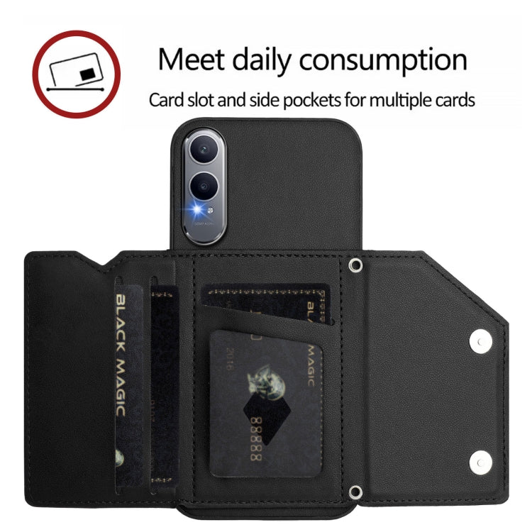 For OPPO K12X Skin Feel Four Card Slots Phone Case with Wrist Strap
