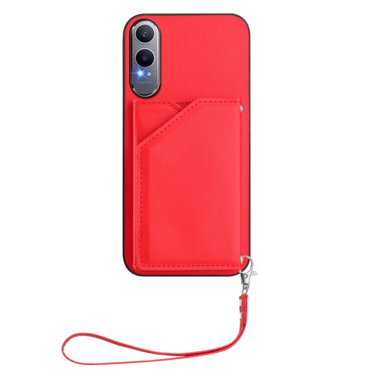 For OPPO K12X Skin Feel Four Card Slots Phone Case with Wrist Strap