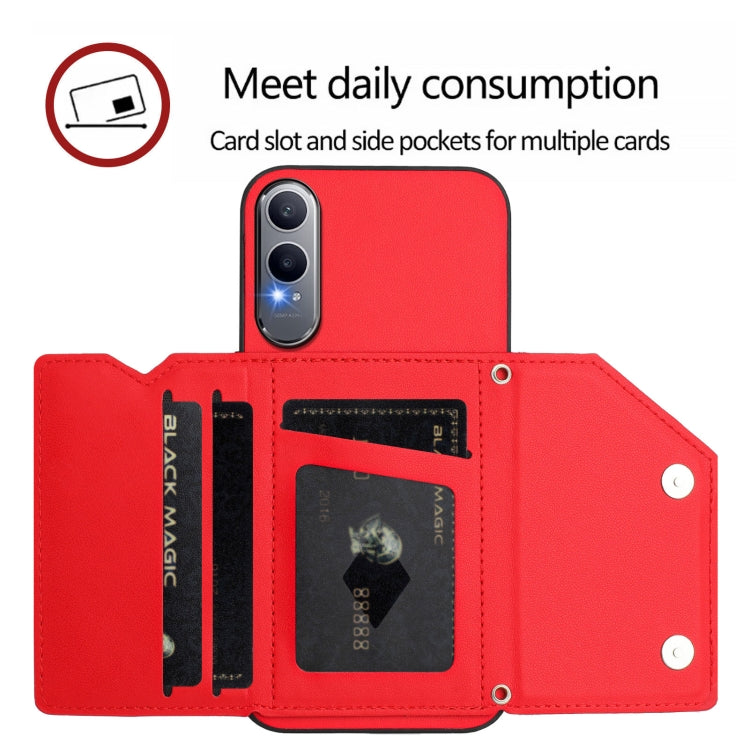 For OPPO K12X Skin Feel Four Card Slots Phone Case with Wrist Strap