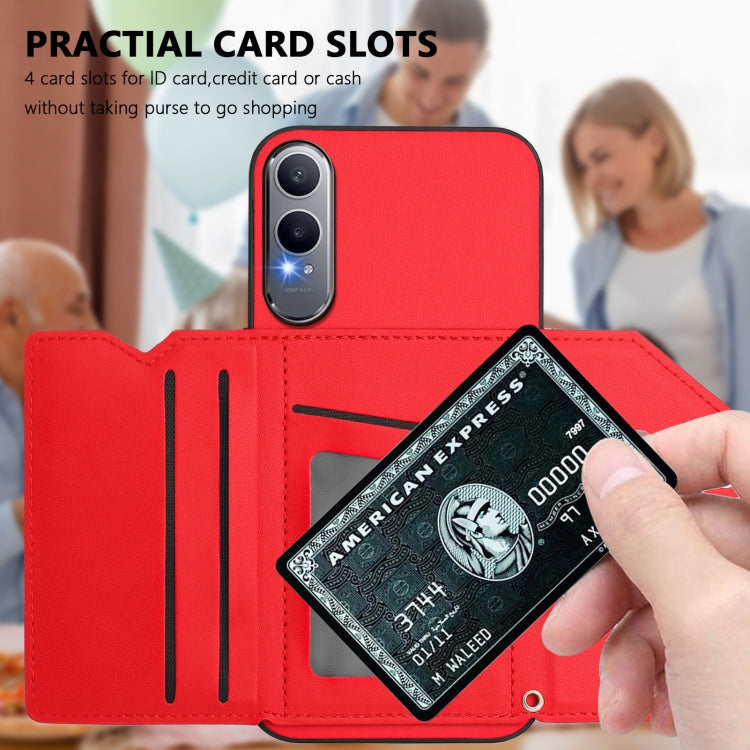 For OPPO K12X Skin Feel Four Card Slots Phone Case with Wrist Strap