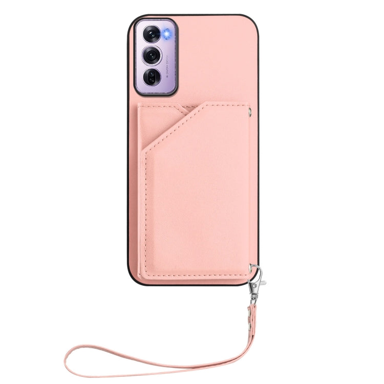 For OPPO Reno12 Pro Global Skin Feel Four Card Slots Phone Case with Wrist Strap
