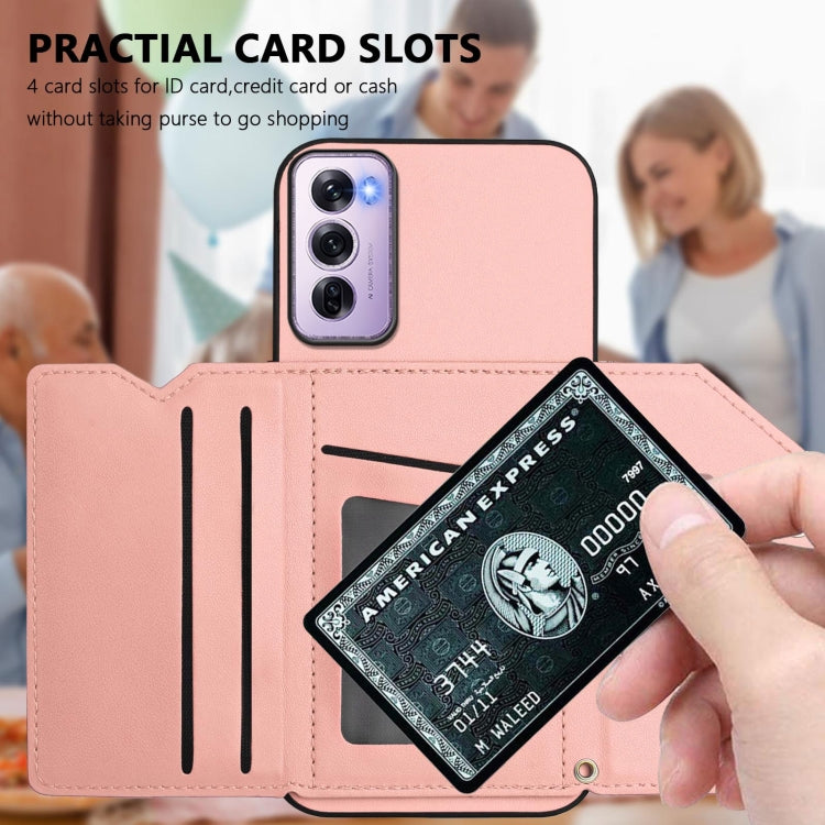 For OPPO Reno12 Pro Global Skin Feel Four Card Slots Phone Case with Wrist Strap