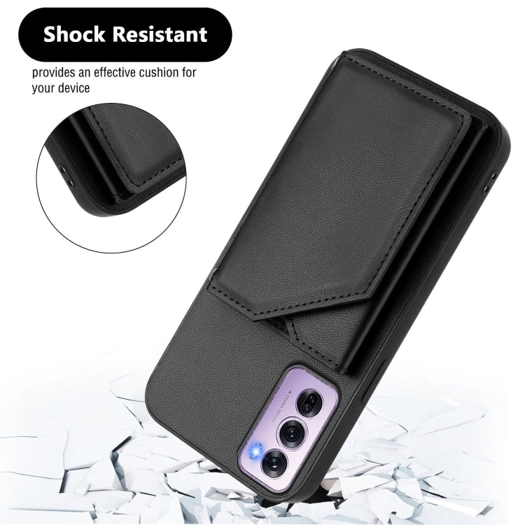 For OPPO Reno12 Pro Global Skin Feel Four Card Slots Phone Case with Wrist Strap