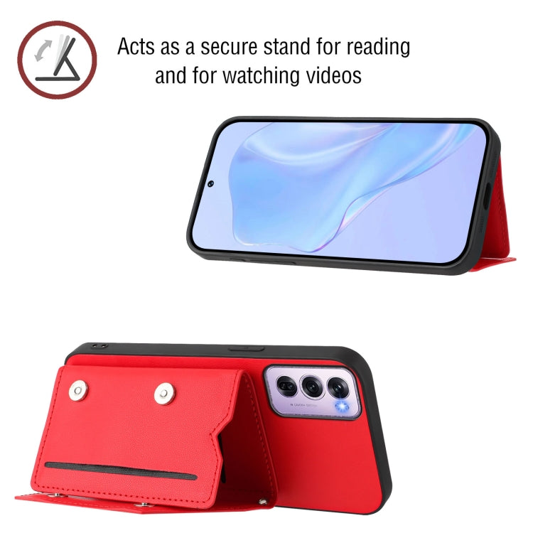 For OPPO Reno12 Pro Global Skin Feel Four Card Slots Phone Case with Wrist Strap