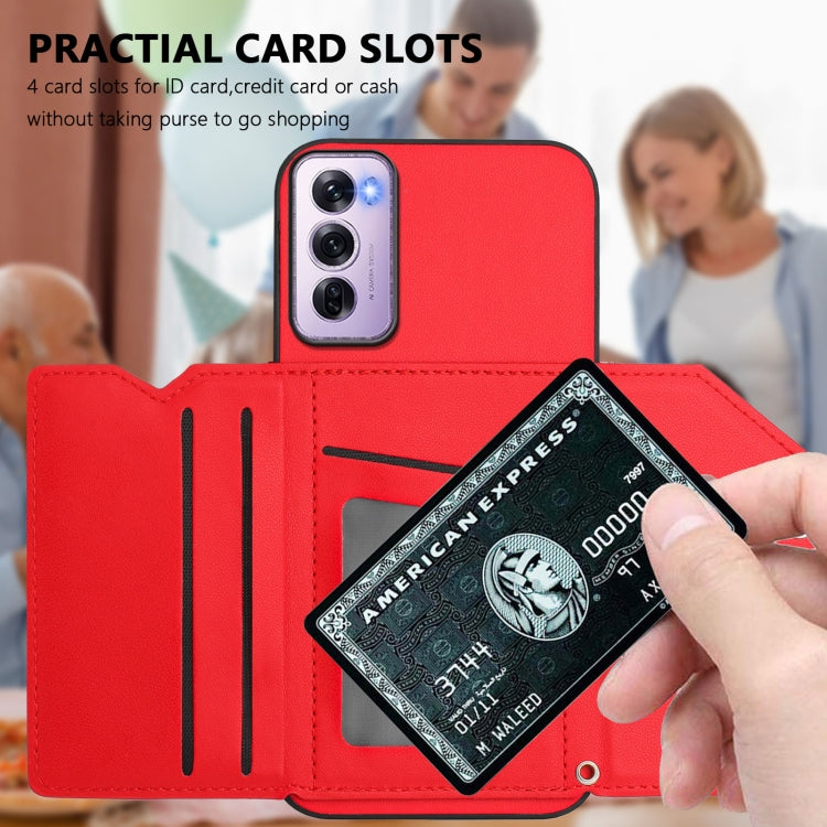 For OPPO Reno12 Pro Global Skin Feel Four Card Slots Phone Case with Wrist Strap