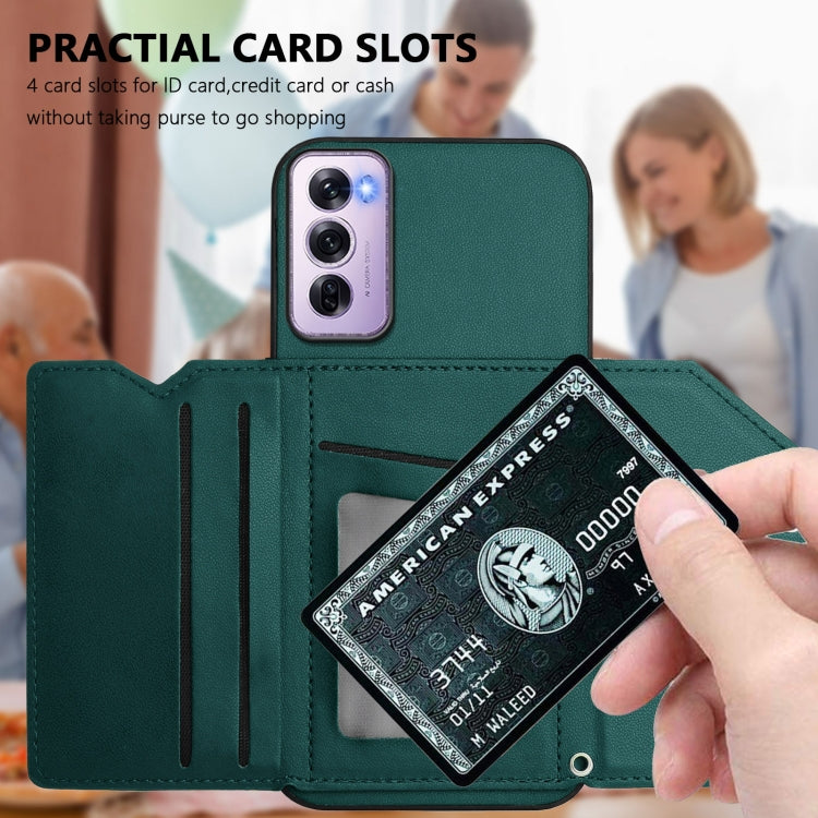For OPPO Reno12 Pro Global Skin Feel Four Card Slots Phone Case with Wrist Strap