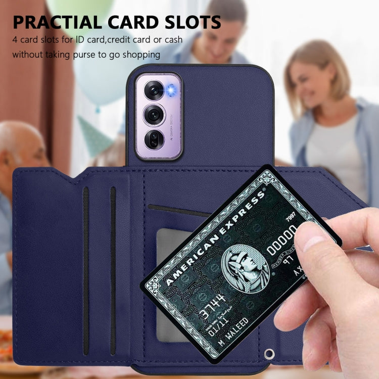 For OPPO Reno12 Pro Global Skin Feel Four Card Slots Phone Case with Wrist Strap