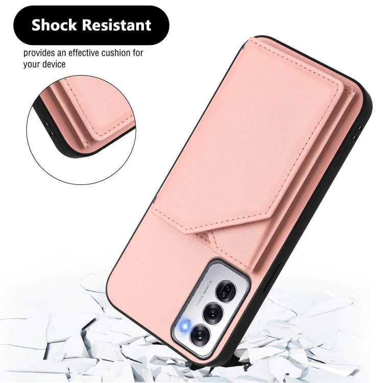 For OPPO Reno12 Global Skin Feel Four Card Slots Phone Case with Wrist Strap