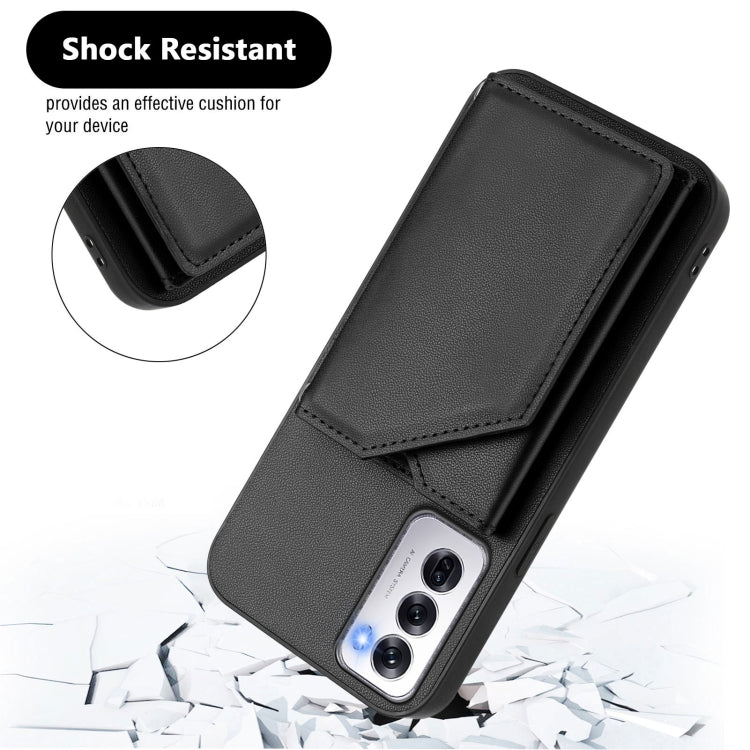 For OPPO Reno12 Global Skin Feel Four Card Slots Phone Case with Wrist Strap