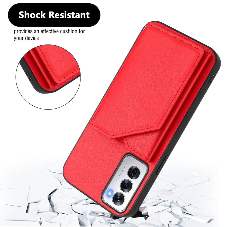 For OPPO Reno12 Global Skin Feel Four Card Slots Phone Case with Wrist Strap