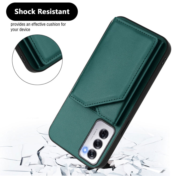For OPPO Reno12 Global Skin Feel Four Card Slots Phone Case with Wrist Strap
