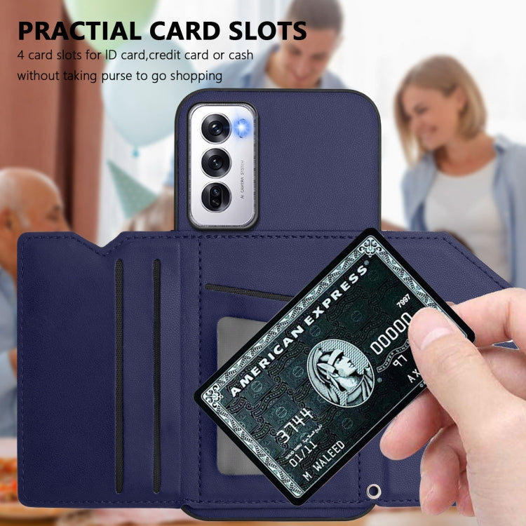 For OPPO Reno12 Global Skin Feel Four Card Slots Phone Case with Wrist Strap