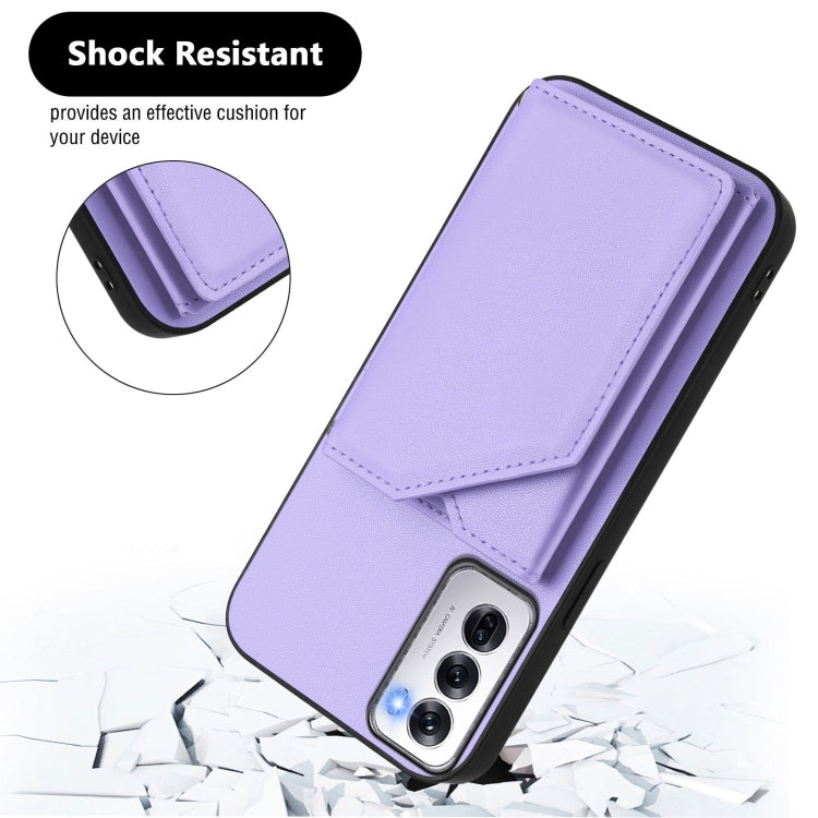 For OPPO Reno12 Global Skin Feel Four Card Slots Phone Case with Wrist Strap