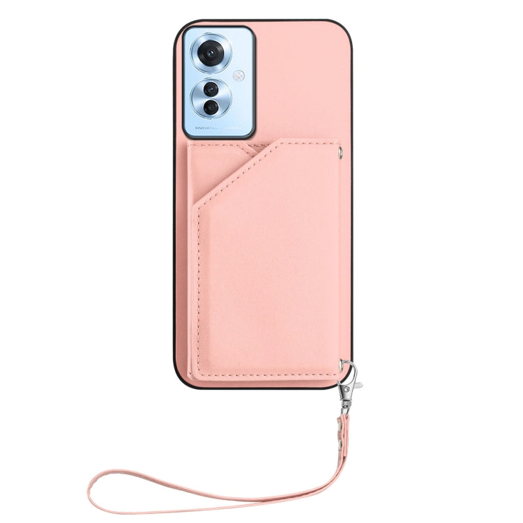 For OPPO Reno11 F / F25 Pro Skin Feel Four Card Slots Phone Case with Wrist Strap