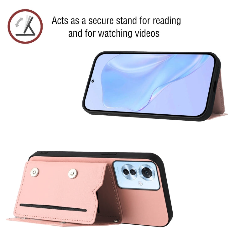 For OPPO Reno11 F / F25 Pro Skin Feel Four Card Slots Phone Case with Wrist Strap