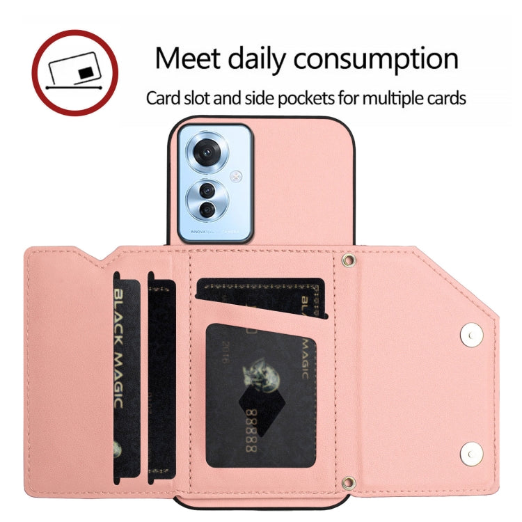 For OPPO Reno11 F / F25 Pro Skin Feel Four Card Slots Phone Case with Wrist Strap
