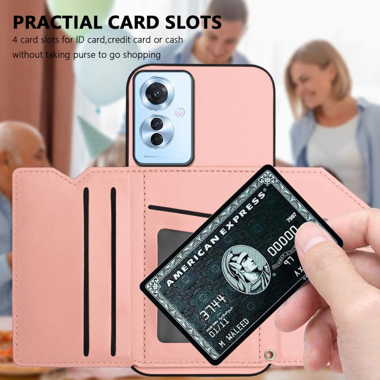 For OPPO Reno11 F / F25 Pro Skin Feel Four Card Slots Phone Case with Wrist Strap