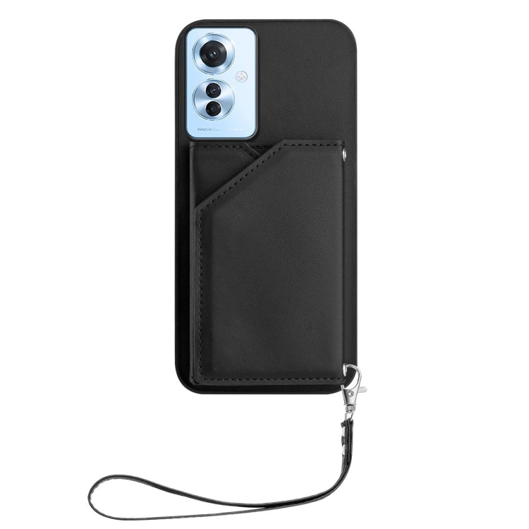 For OPPO Reno11 F / F25 Pro Skin Feel Four Card Slots Phone Case with Wrist Strap