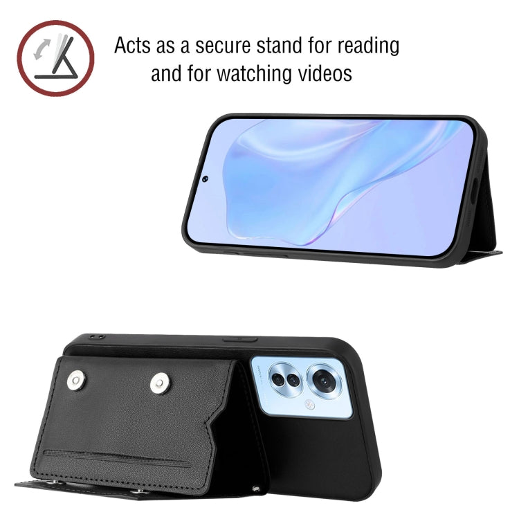 For OPPO Reno11 F / F25 Pro Skin Feel Four Card Slots Phone Case with Wrist Strap